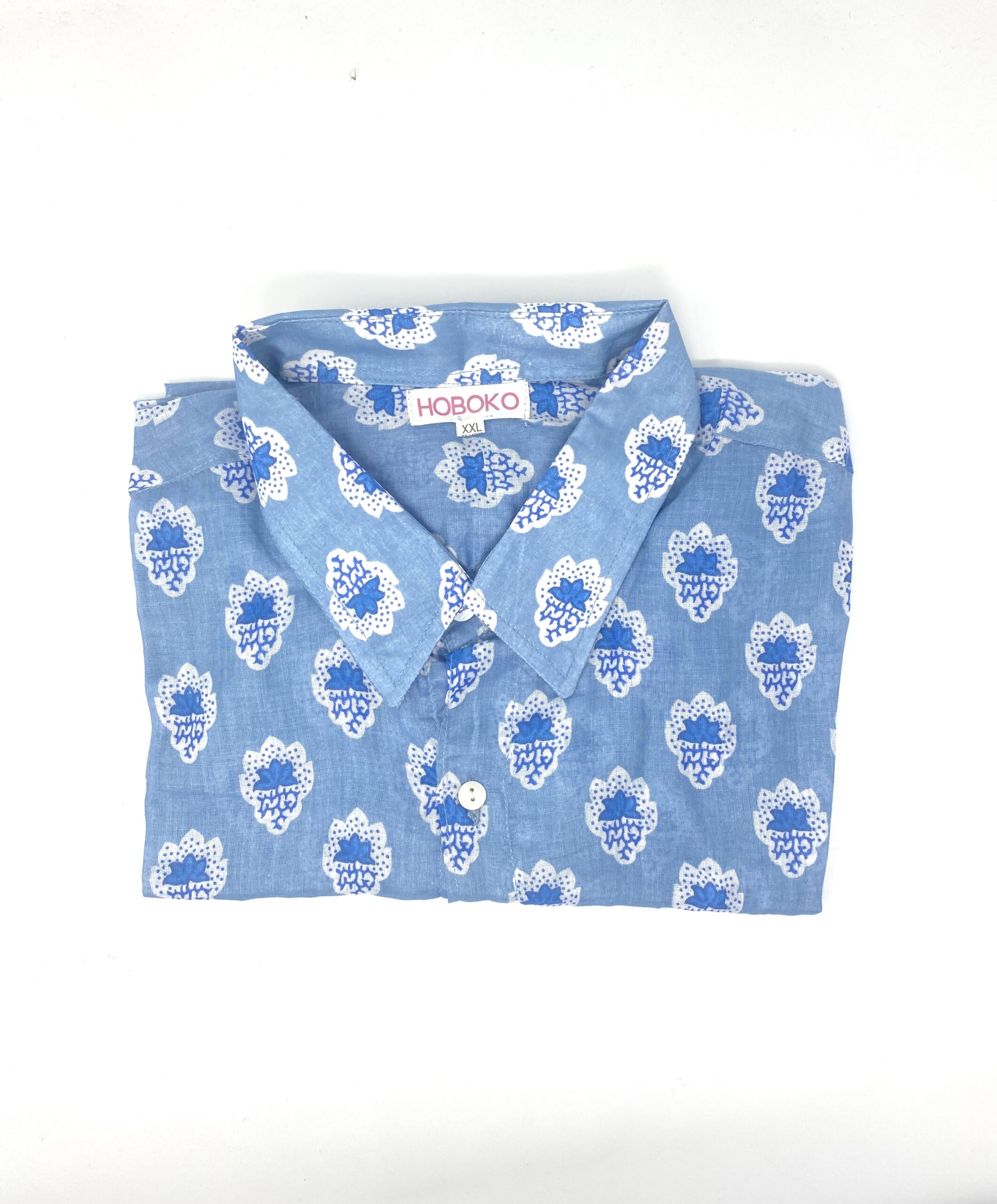 SHIRT - PALE BLUE FLOWER - Hoboko Kikoy Clothing